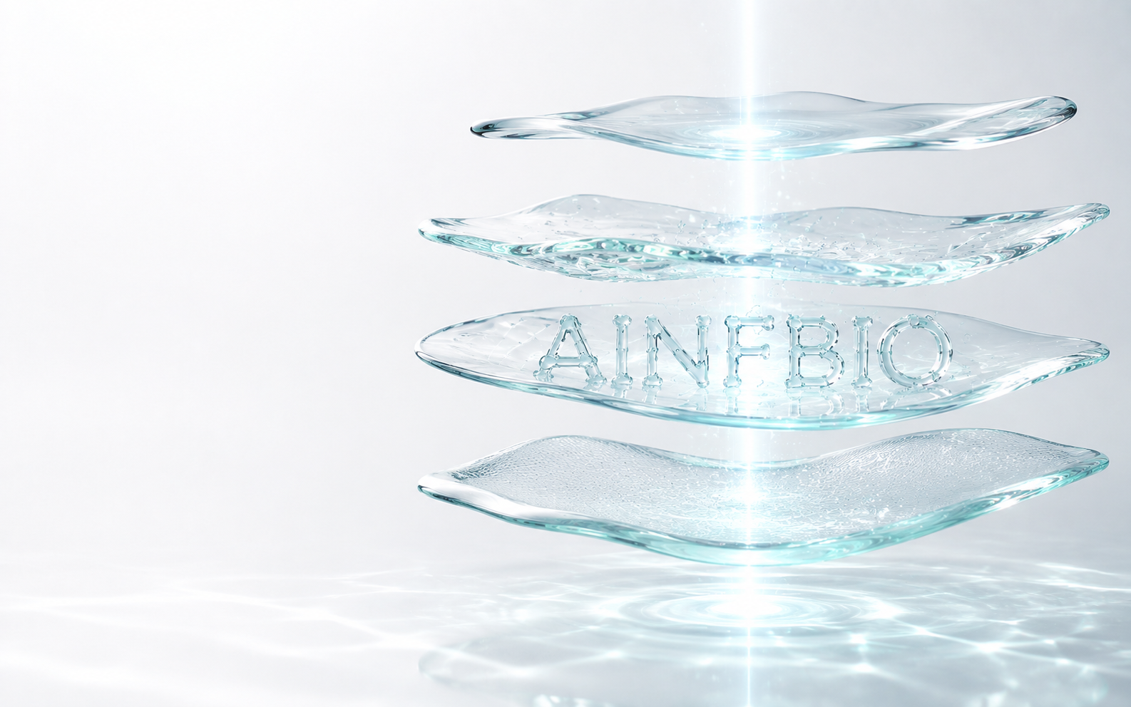 네 개의 투명한 수분막과 빛으로 표현한 AINFBIO 브랜드 스토리